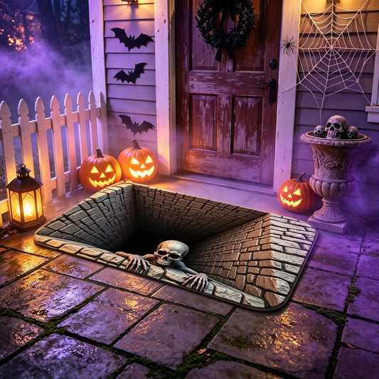3D Optical Illusion Halloween Rug, Creepy Skeleton Ghost Deep Hole Non Slip Floor Mat