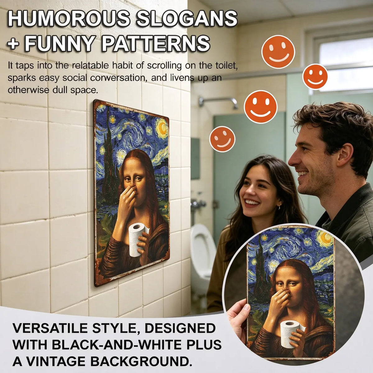 Funny Mona Lisa Starry Night Bathroom Wall Decor