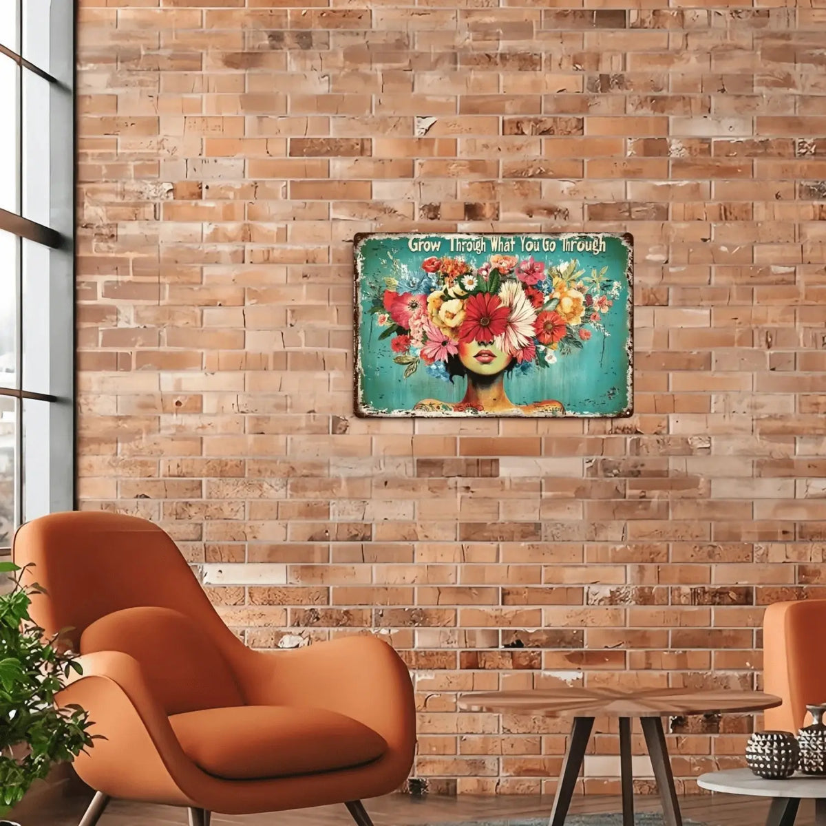 Grow Through Floral Woman Vintage Metal Wall Sign