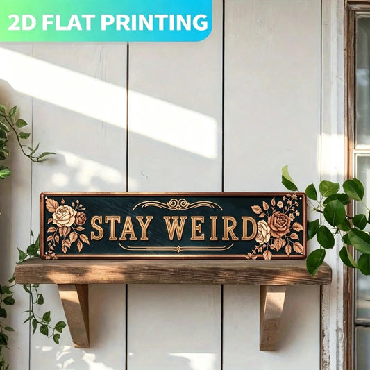 Stay Weird Vintage Rose Metal Sign | Quirky Gothic Wall Decor 🖤