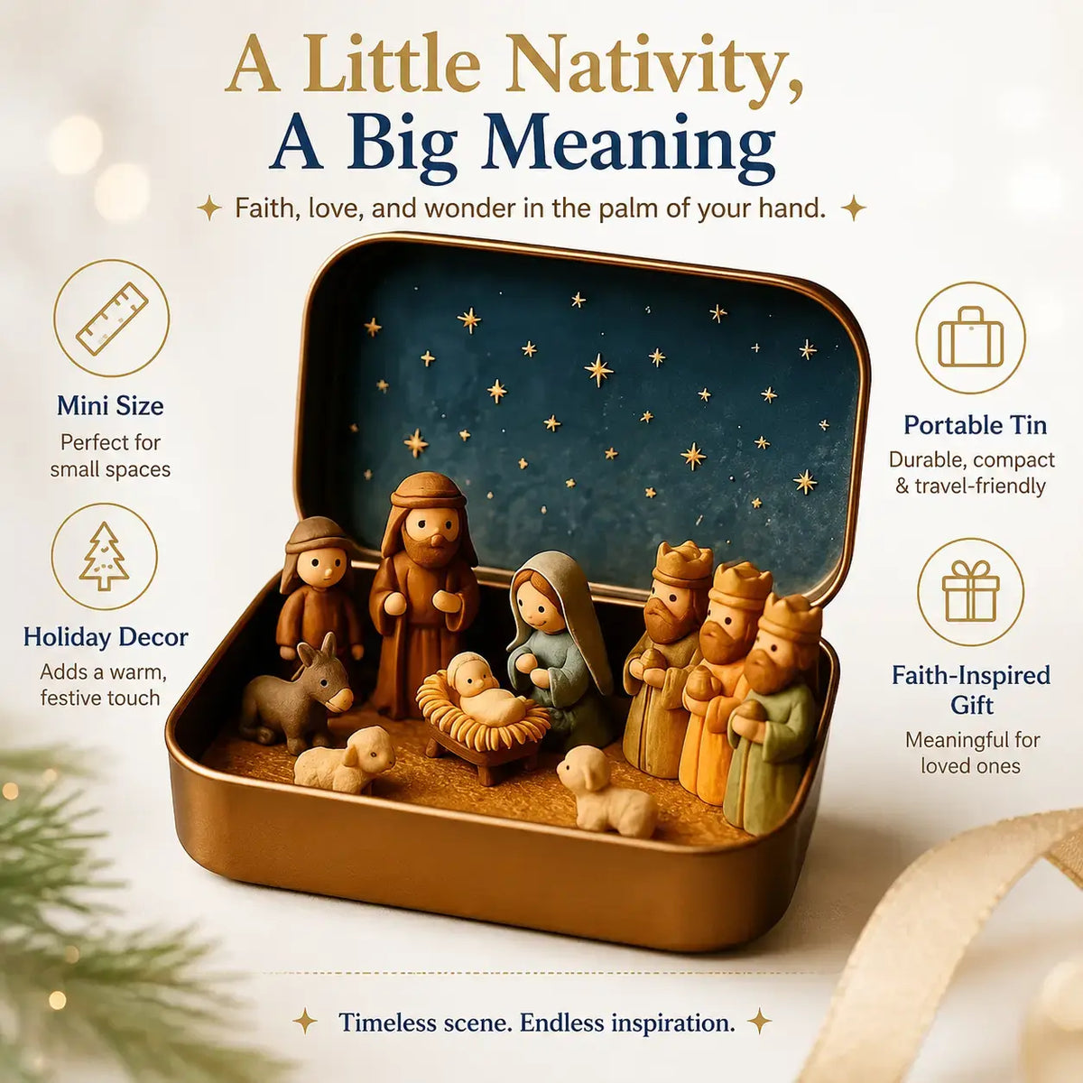 Pocket-Sized Mini Nativity Scene in Tin Box, Christmas Keepsake Gift