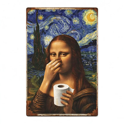 Funny Mona Lisa Starry Night Bathroom Wall Decor
