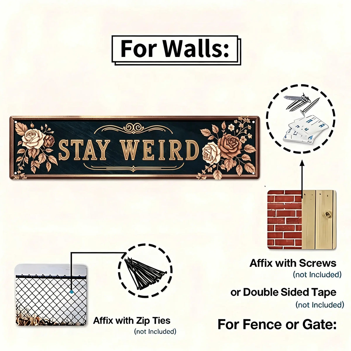 Stay Weird Vintage Rose Metal Sign | Quirky Gothic Wall Decor 🖤