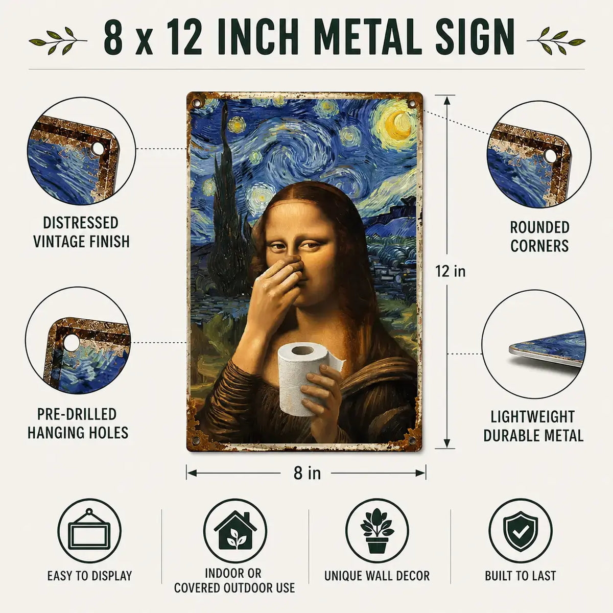 Funny Mona Lisa Starry Night Bathroom Wall Decor