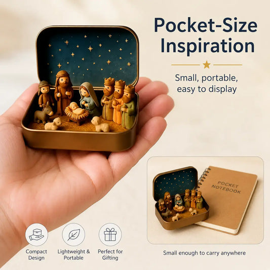 Pocket-Sized Mini Nativity Scene in Tin Box, Christmas Keepsake Gift
