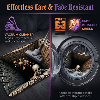 3D Optical Illusion Halloween Rug, Creepy Skeleton Ghost Deep Hole Non Slip Floor Mat