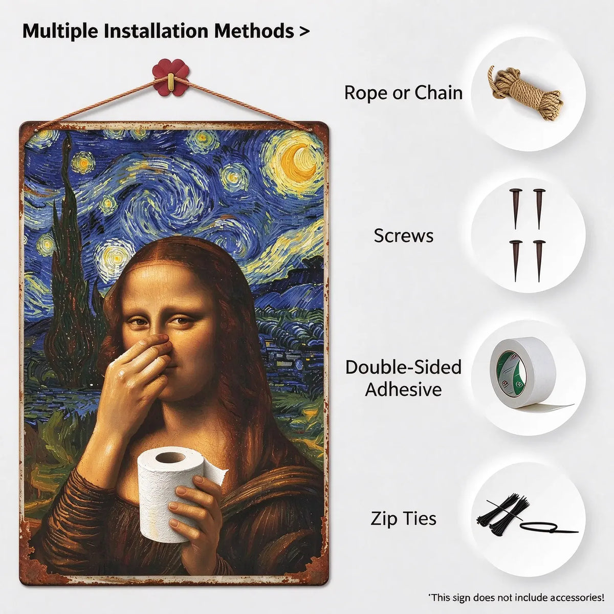 Funny Mona Lisa Starry Night Bathroom Wall Decor