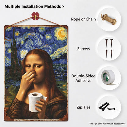 Funny Mona Lisa Starry Night Bathroom Wall Decor
