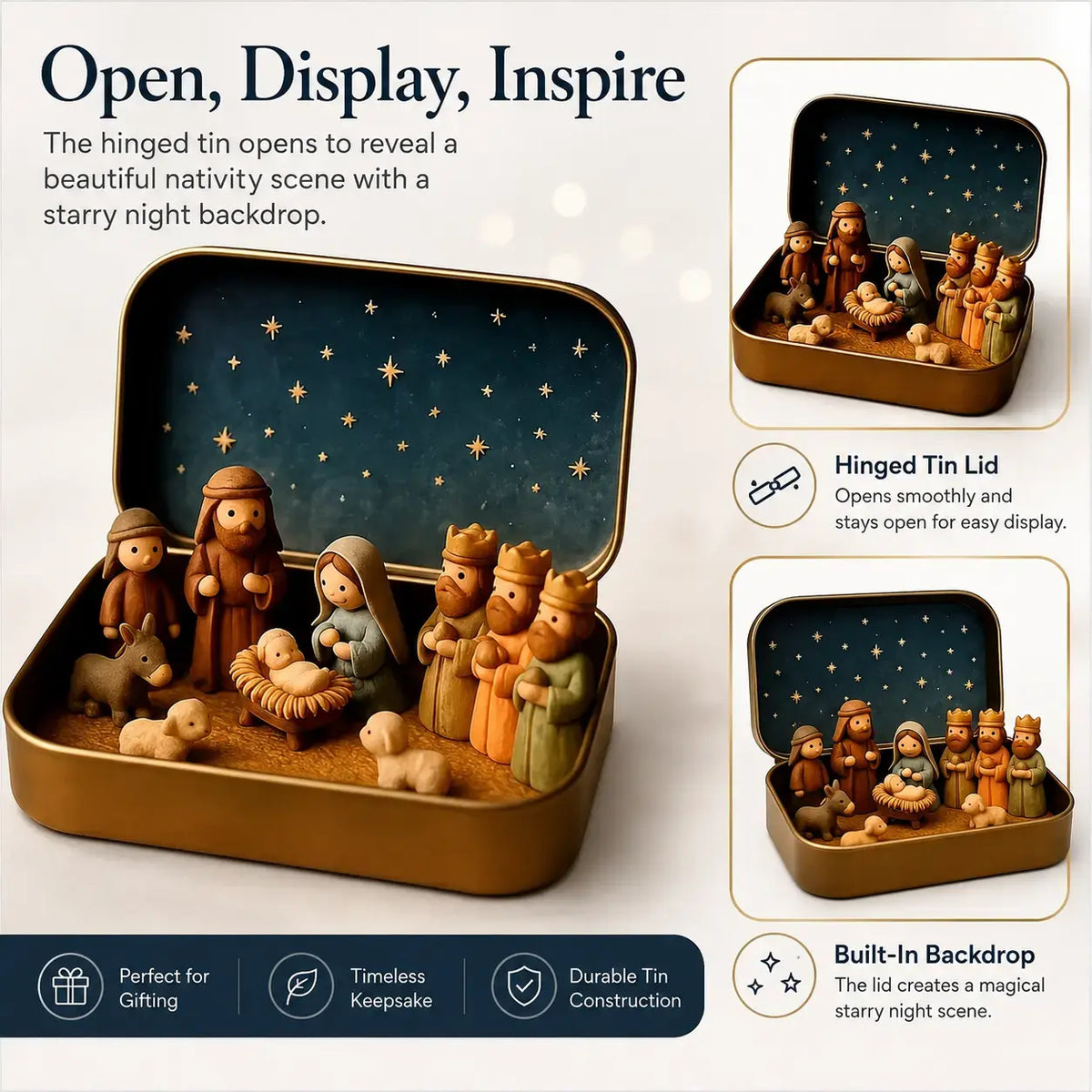Pocket-Sized Mini Nativity Scene in Tin Box, Christmas Keepsake Gift