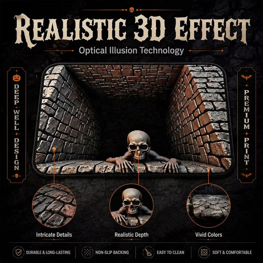 3D Optical Illusion Halloween Rug, Creepy Skeleton Ghost Deep Hole Non Slip Floor Mat