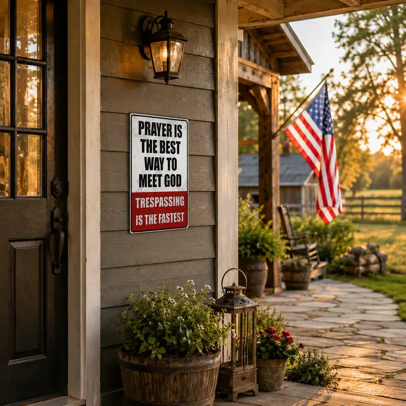"Prayer is The Best Way to Meet God" No Trespassing Metal Sign