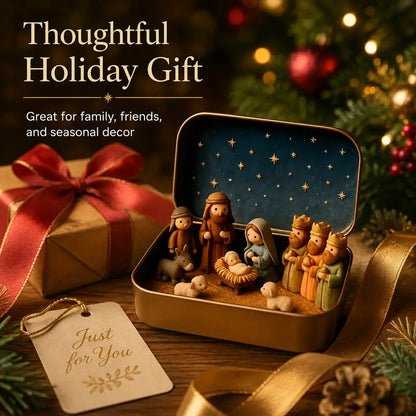 Pocket-Sized Mini Nativity Scene in Tin Box, Christmas Keepsake Gift