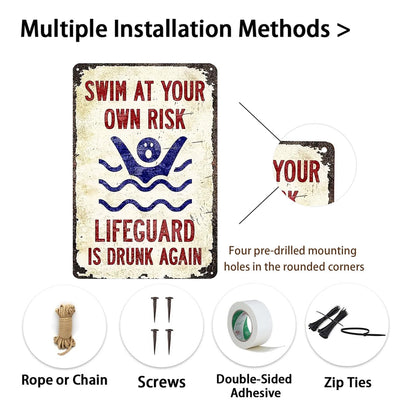 Swimming Pool Poster – Swim At Your Own Risk, Lifeguard Is Drunk Again