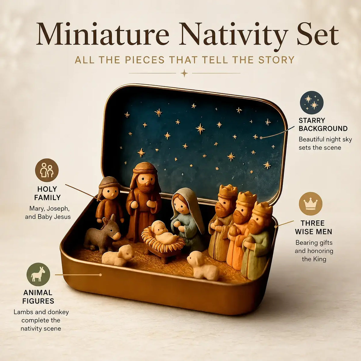 Pocket-Sized Mini Nativity Scene in Tin Box, Christmas Keepsake Gift
