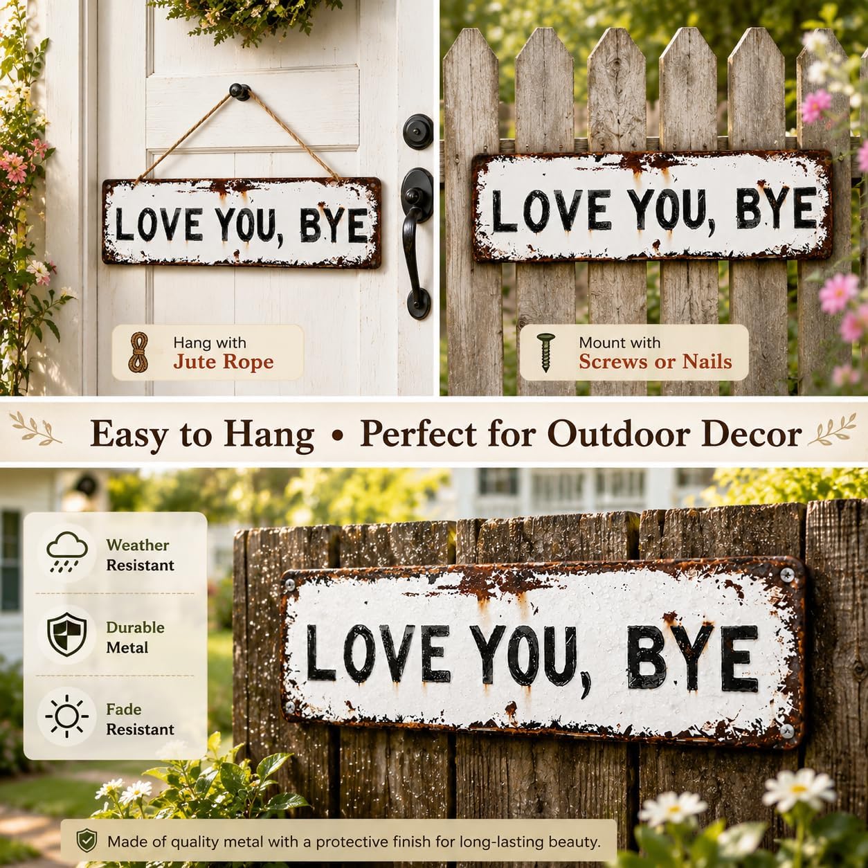 Love You, Bye Vintage Metal Wall Sign