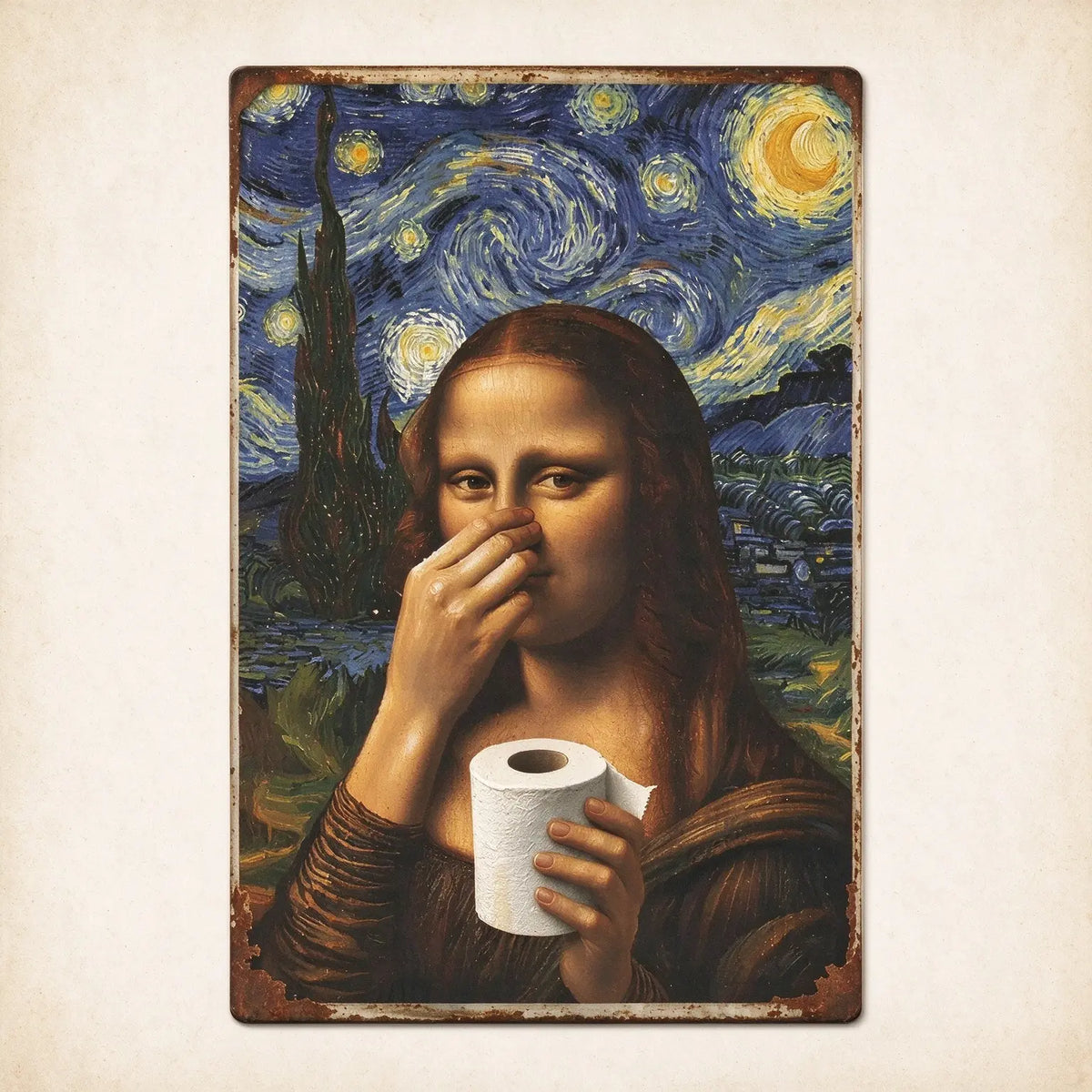 Funny Mona Lisa Starry Night Bathroom Wall Decor
