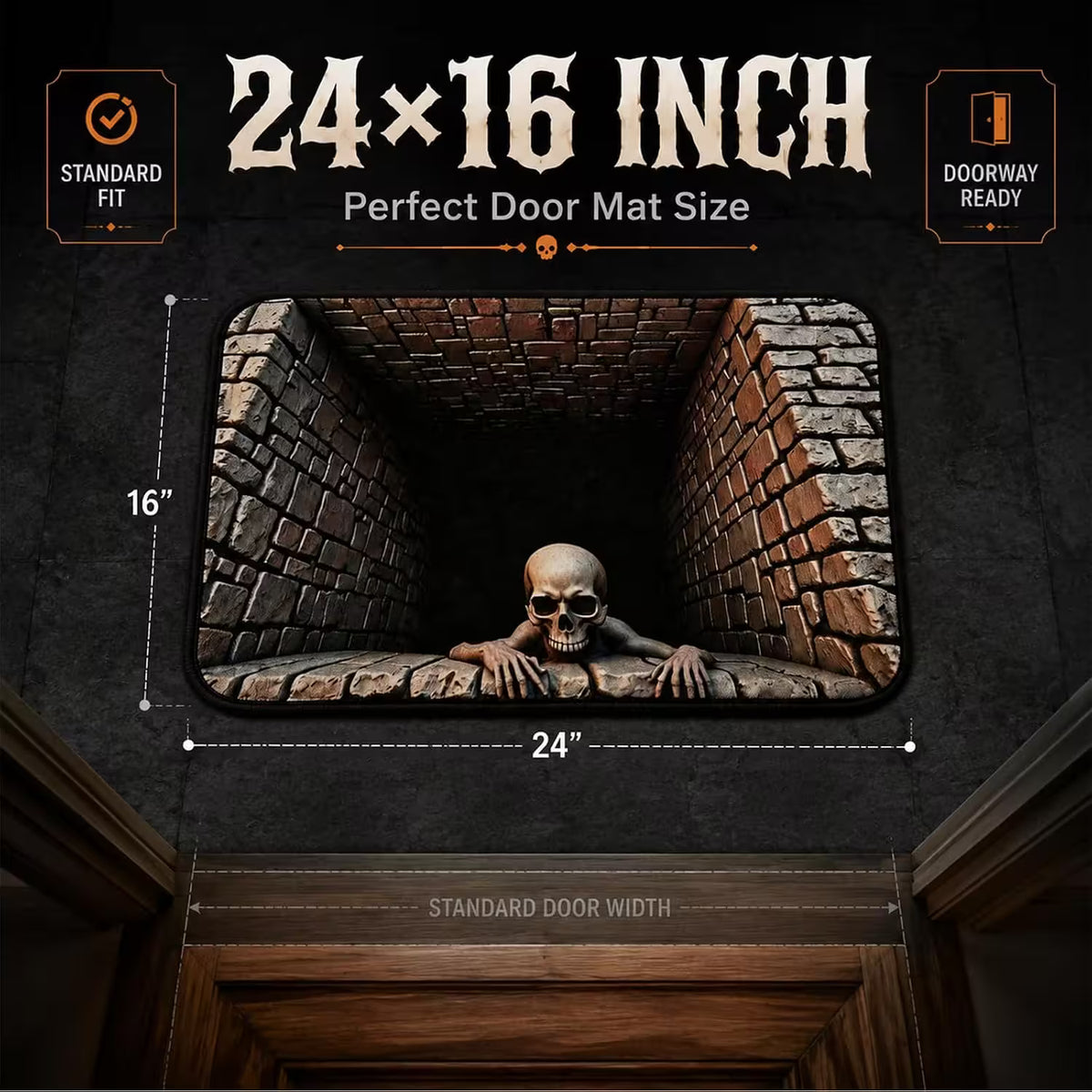 3D Optical Illusion Halloween Rug, Creepy Skeleton Ghost Deep Hole Non Slip Floor Mat