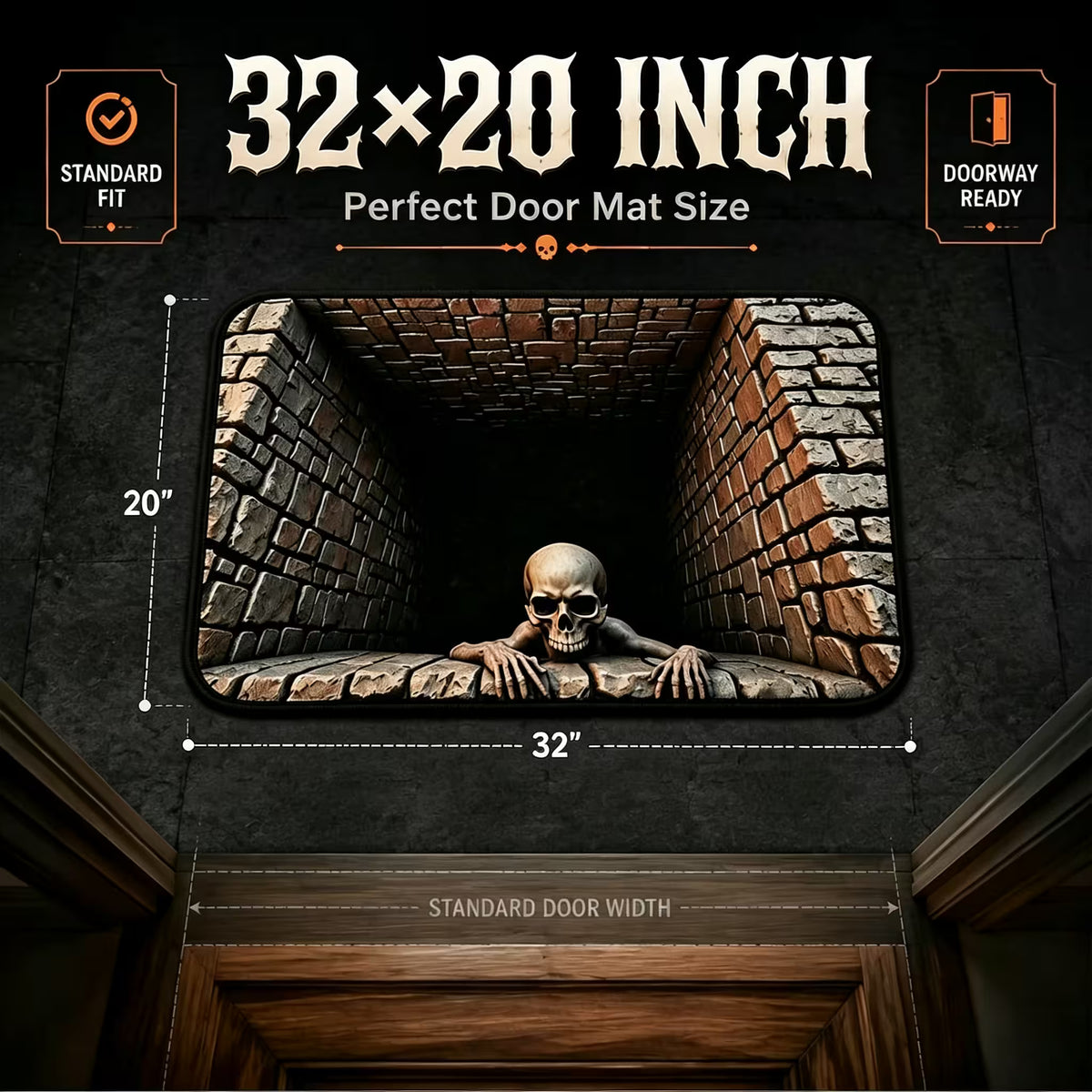 3D Optical Illusion Halloween Rug, Creepy Skeleton Ghost Deep Hole Non Slip Floor Mat