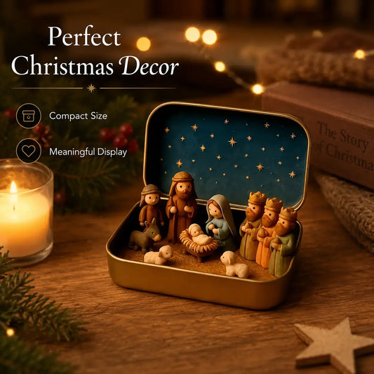 Pocket-Sized Mini Nativity Scene in Tin Box, Christmas Keepsake Gift