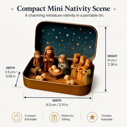 Pocket-Sized Mini Nativity Scene in Tin Box, Christmas Keepsake Gift
