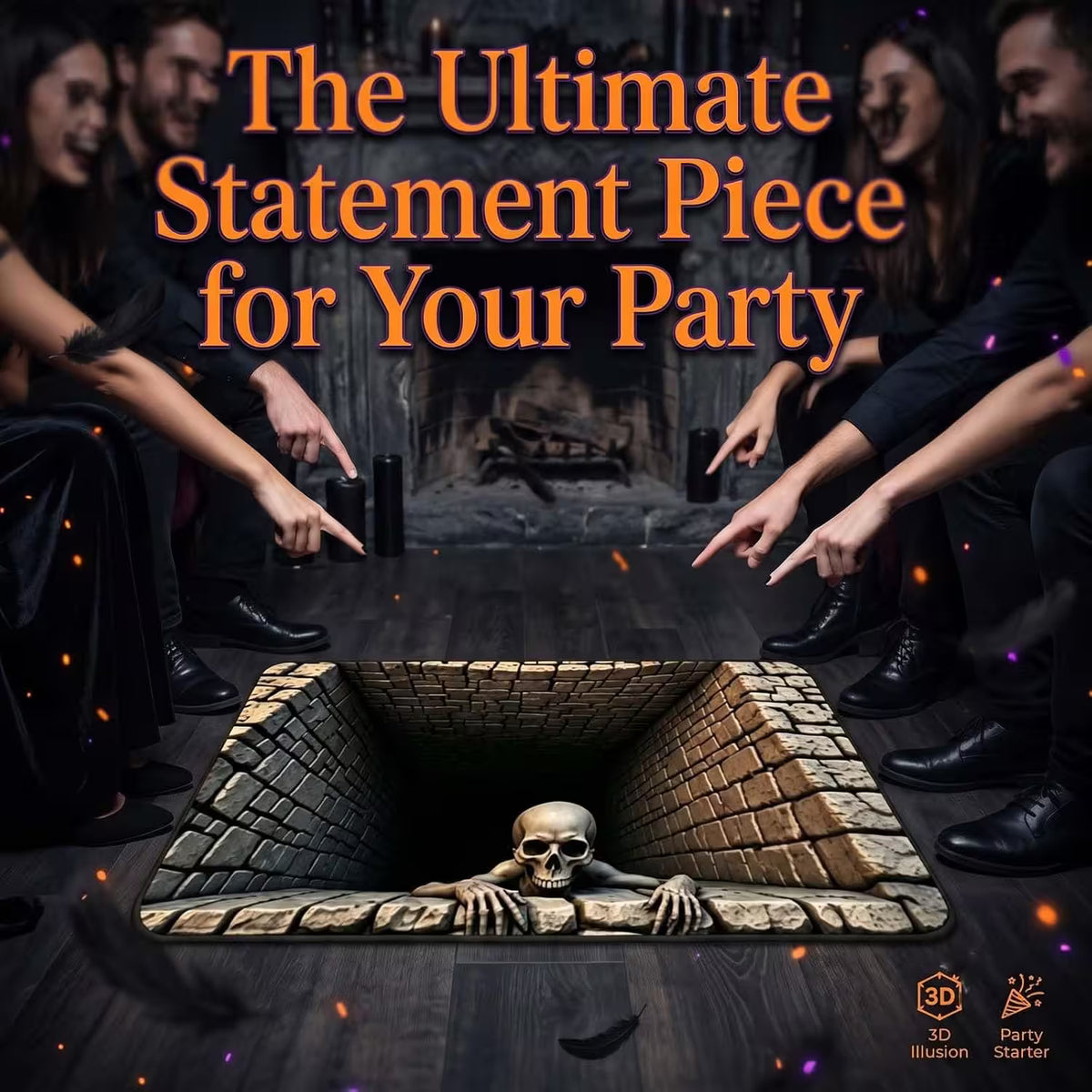 3D Optical Illusion Halloween Rug, Creepy Skeleton Ghost Deep Hole Non Slip Floor Mat