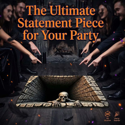 3D Optical Illusion Halloween Rug, Creepy Skeleton Ghost Deep Hole Non Slip Floor Mat