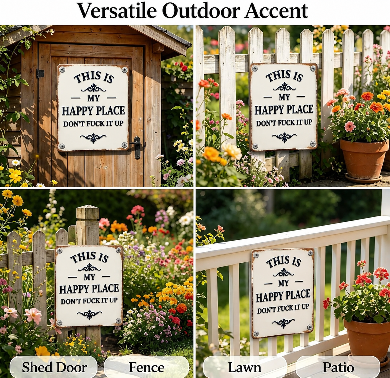 This Is My Happy Place Don’t F*ck It Up Metal Sign – Funny Garden Wall Decor