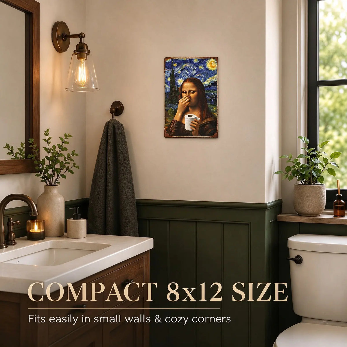 Funny Mona Lisa Starry Night Bathroom Wall Decor