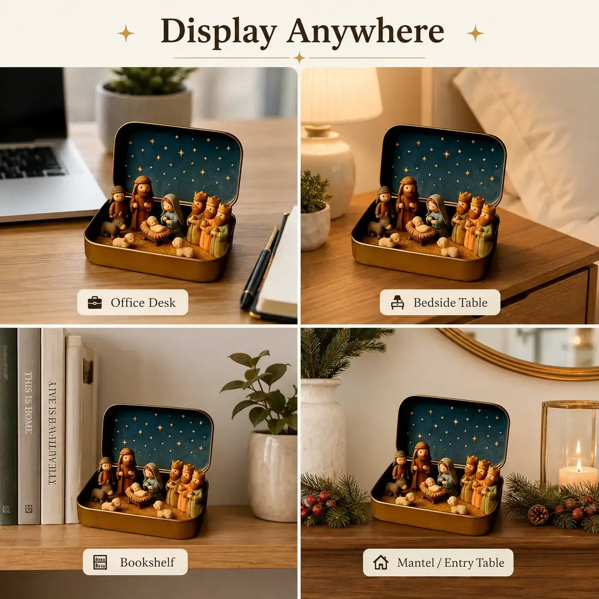 Pocket-Sized Mini Nativity Scene in Tin Box, Christmas Keepsake Gift
