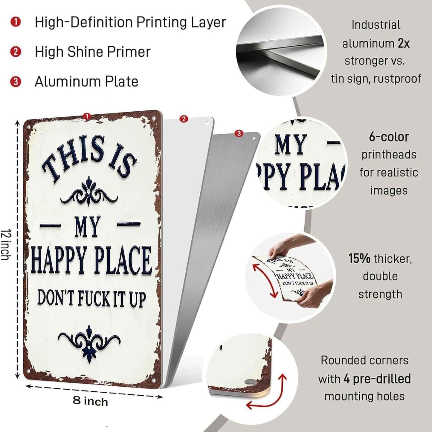 This Is My Happy Place Don’t F*ck It Up Metal Sign – Funny Garden Wall Decor