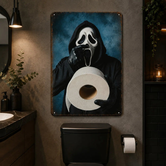 Funny Ghostface Halloween Bathroom Aluminum Metal Sign - Vintage Horror Toilet Paper Wall Decor