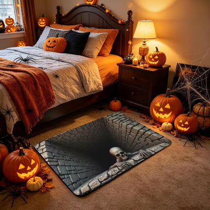 3D Optical Illusion Halloween Rug, Creepy Skeleton Ghost Deep Hole Non Slip Floor Mat