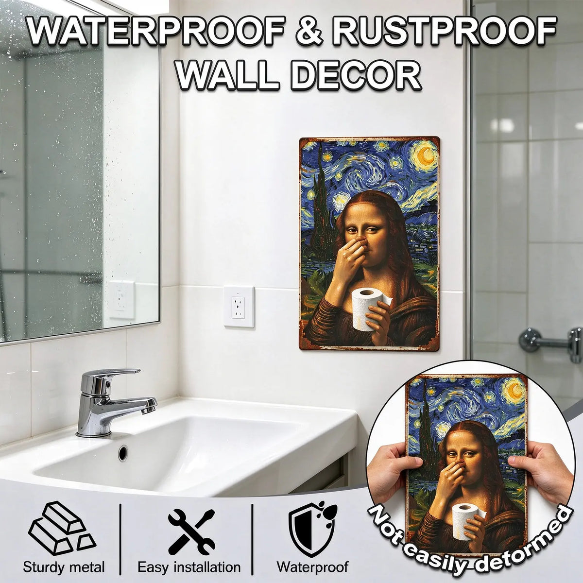 Funny Mona Lisa Starry Night Bathroom Wall Decor