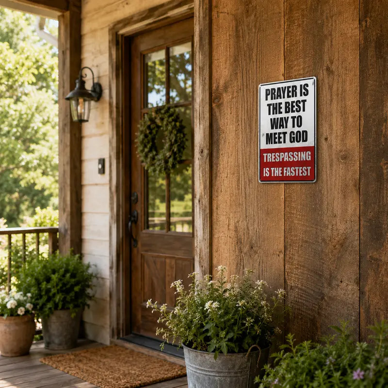 "Prayer is The Best Way to Meet God" No Trespassing Metal Sign