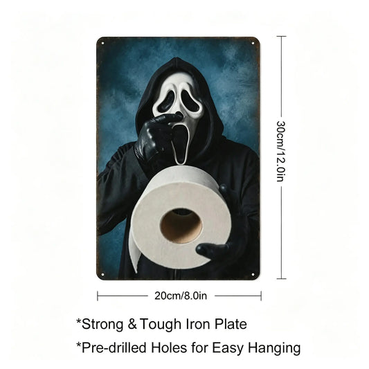 Funny Ghostface Halloween Bathroom Aluminum Metal Sign - Vintage Horror Toilet Paper Wall Decor