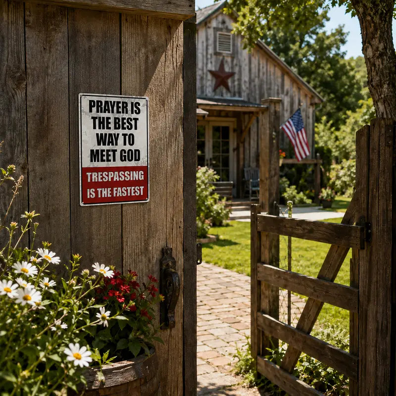 "Prayer is The Best Way to Meet God" No Trespassing Metal Sign