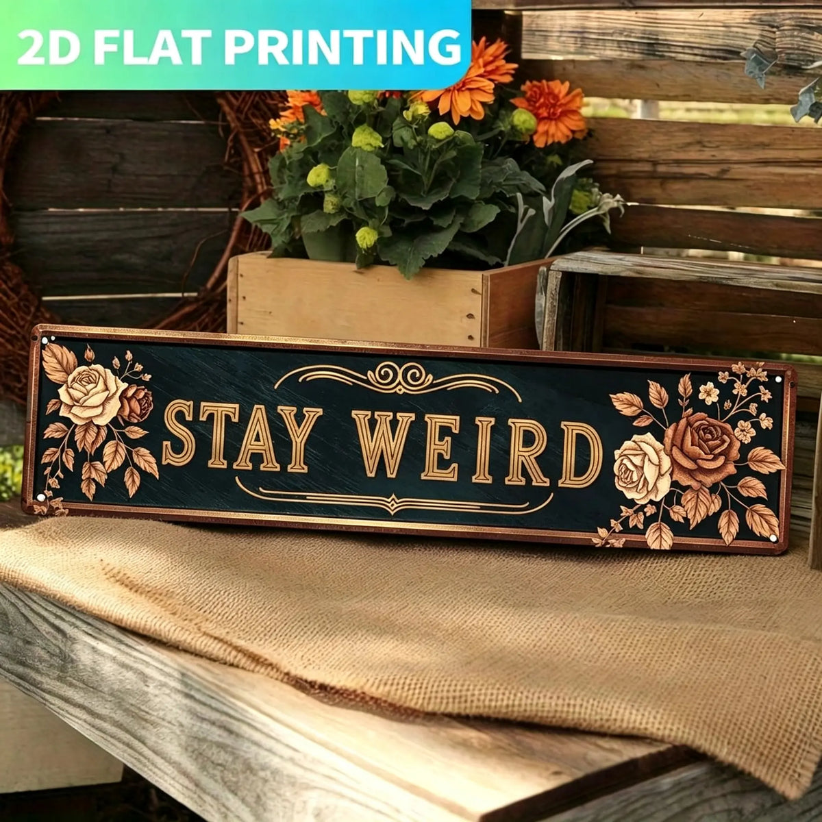 Stay Weird Vintage Rose Metal Sign | Quirky Gothic Wall Decor 🖤