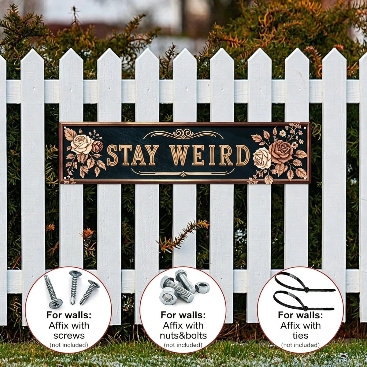 Stay Weird Vintage Rose Metal Sign | Quirky Gothic Wall Decor 🖤