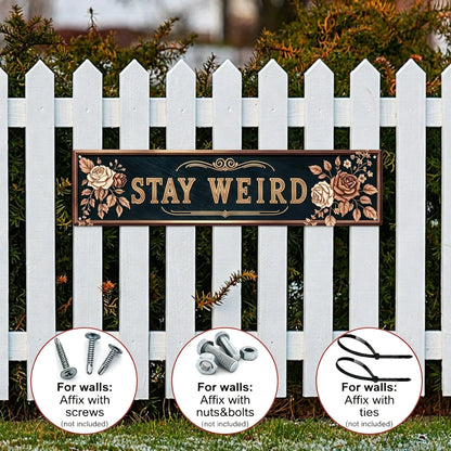 Stay Weird Vintage Rose Metal Sign | Quirky Gothic Wall Decor 🖤