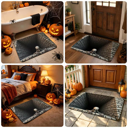 3D Optical Illusion Halloween Rug, Creepy Skeleton Ghost Deep Hole Non Slip Floor Mat
